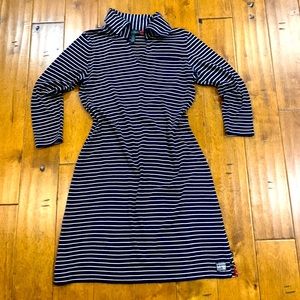 LAUREN JEANS CO. RALPH LAUREN NAVY AND WHITE STRIPED COTTON DRESS